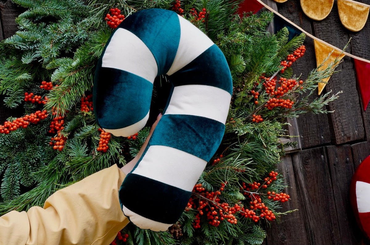 Cuscino Patchwork Natalizio “Candy Cane Verde”