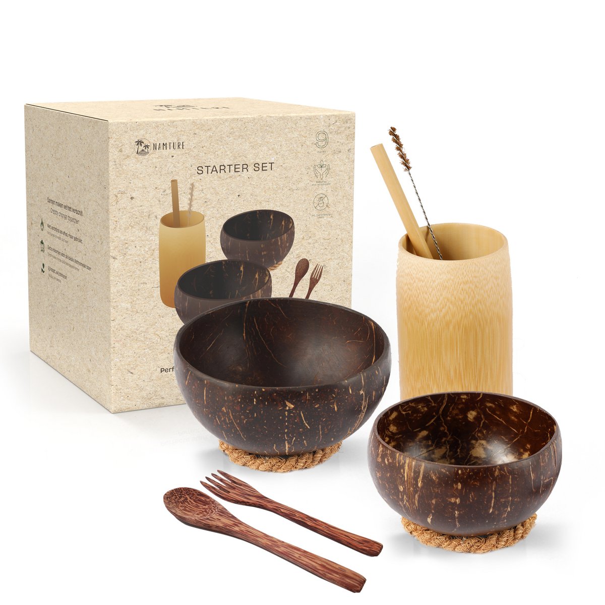 Set pappa in cocco sostenibile- 9 pezzi