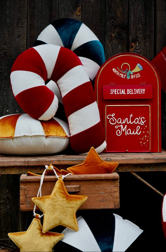 Cuscino Patchwork Natalizio "Candy Cane Rosso"