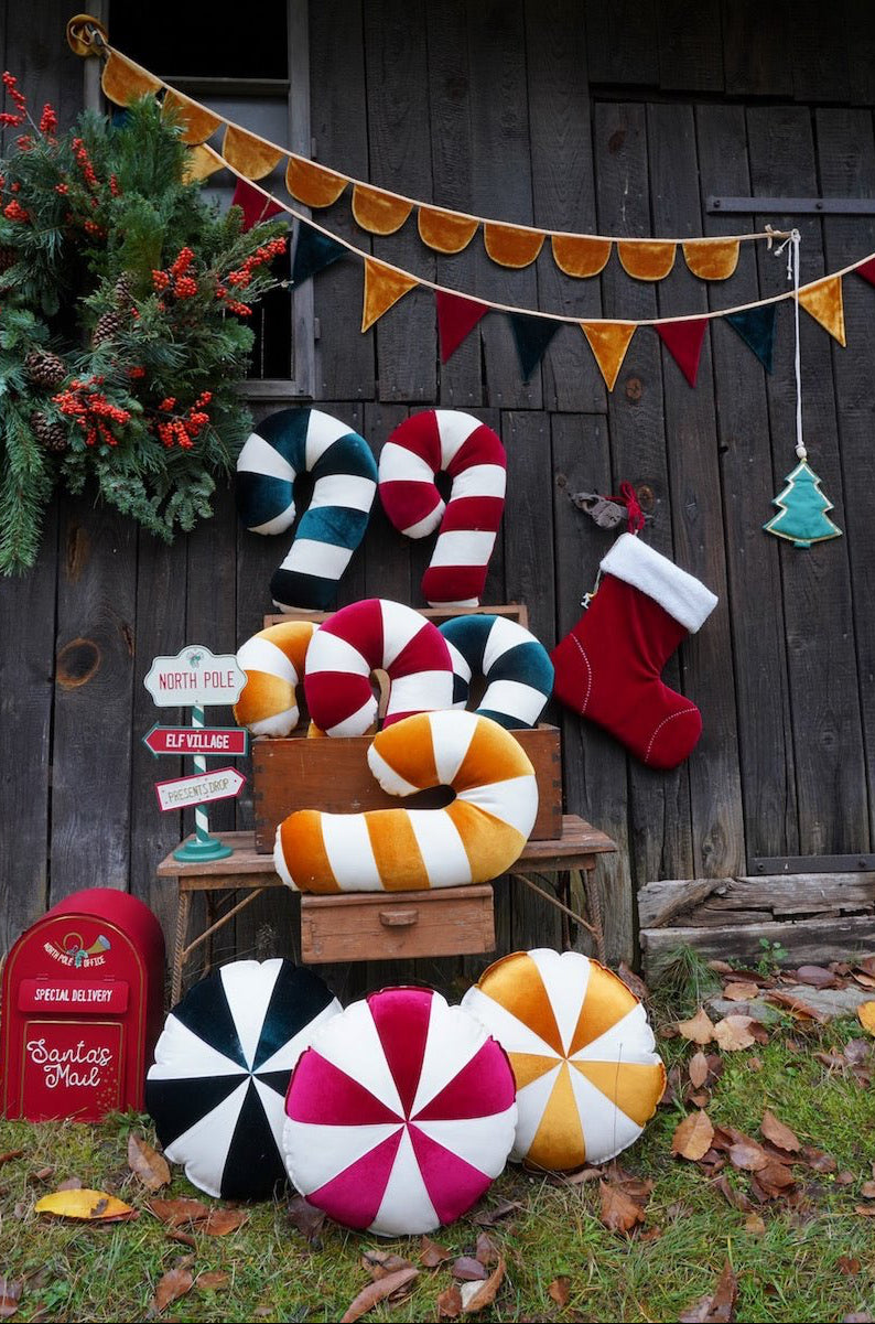 Cuscino Patchwork Natalizio  “Gold Candy Cane”